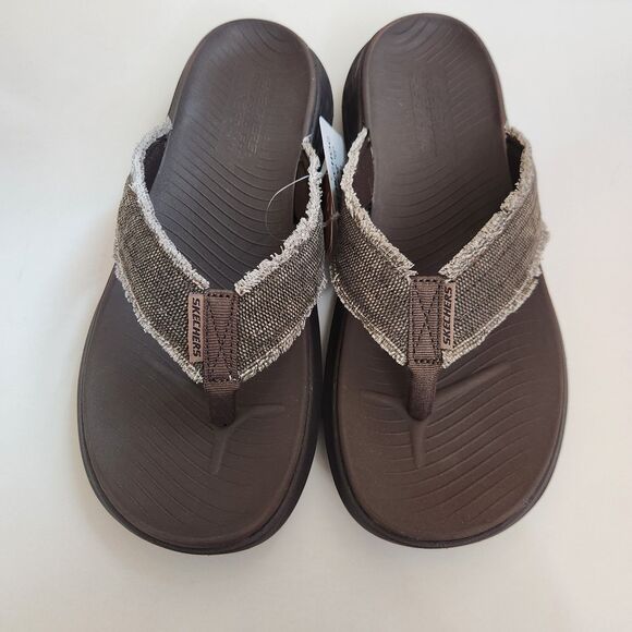 Skechers Relaxed Fit With Luxe Foam Chocolate Brown Men's Flip Flops Size 11 - Picture 5 of 11